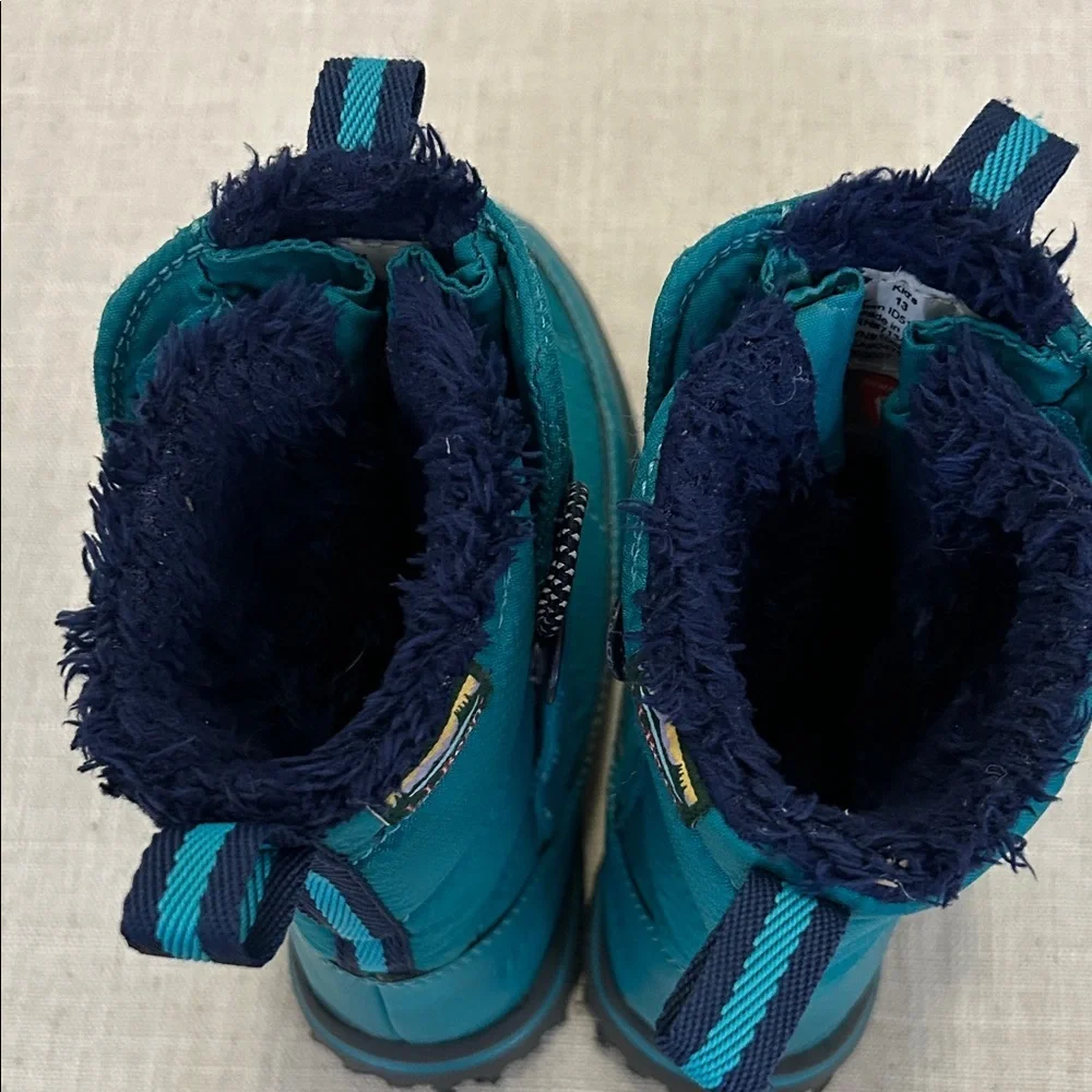 L.L. Bean Ultralight Quilted Snow Boots Kids Size 13 Aqua Fleece Lined Winter